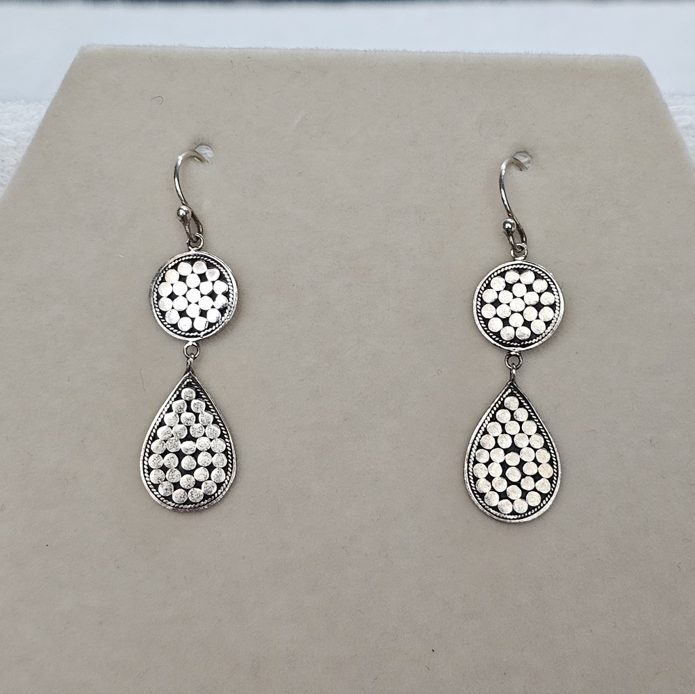 ATI 925 Silver Dot Design Teardrop Dangle Earrings Indonesia